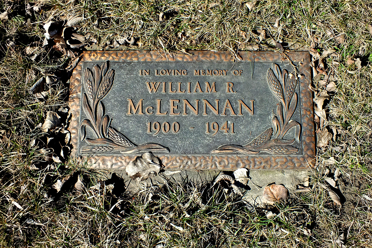 Photo of headstones/William R McLennan 1900-1941 hdstn Prince Albert South Hill Cem Sask